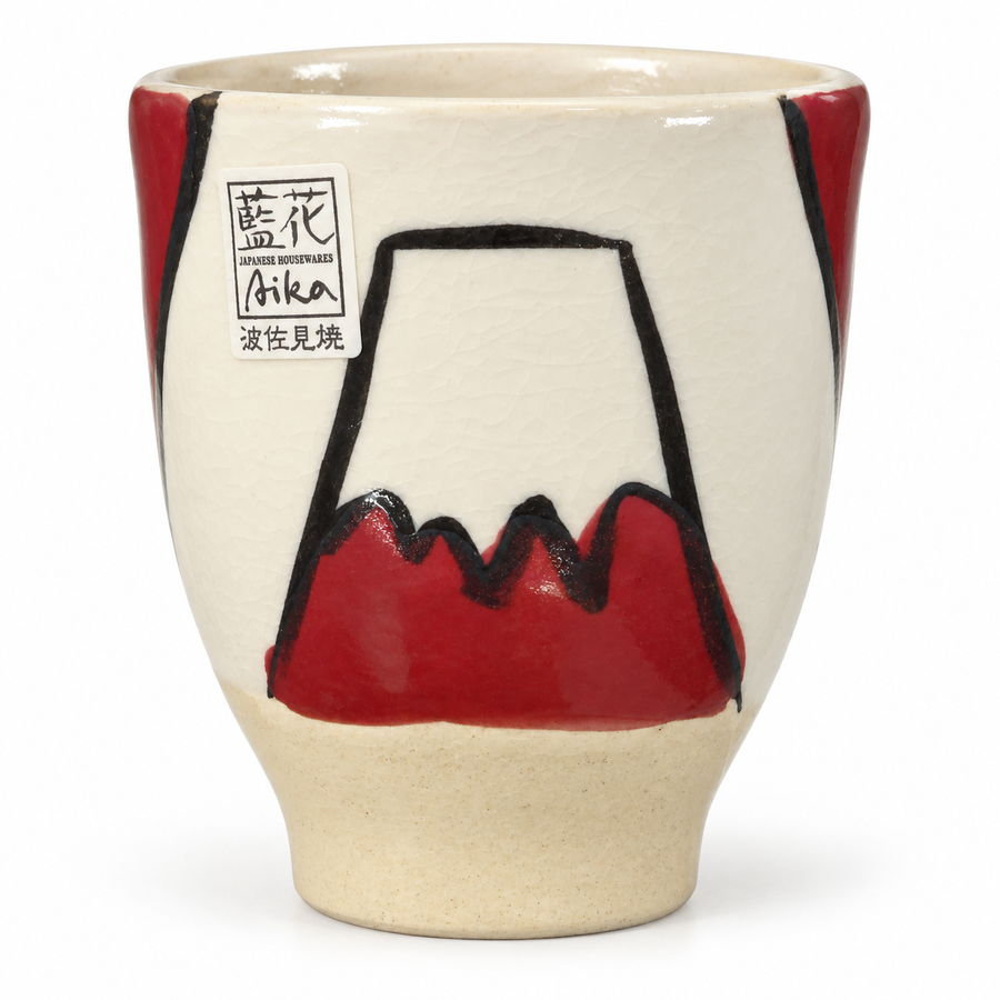 波佐見焼 赤富士 湯呑み 手描き富士山 手作り陶器 和食器