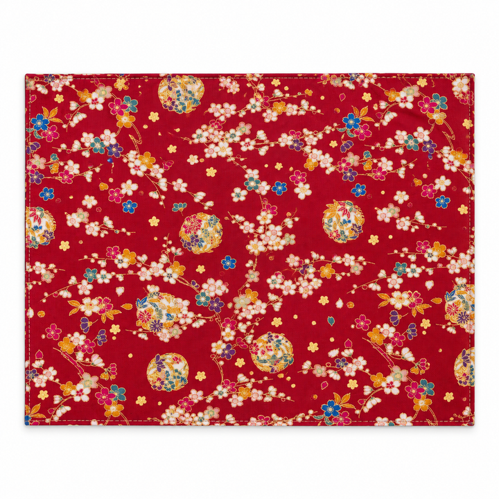 Temari Balls and Cherry Blossoms Gold-Effect Japanese-Pattern Tea Mat