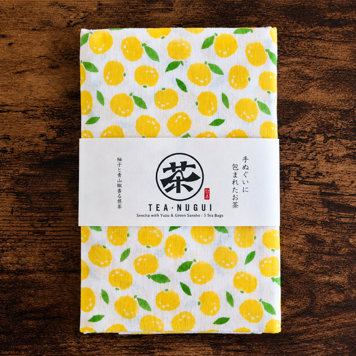 【手ぬぐいに包まれたお茶】TEA-NUGUI 柚子と青山椒香る煎茶