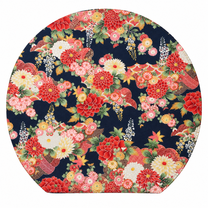 WATOSORA Floral Pattern Half-Moon Mat | Navy, Made in Japan, Reversible, 34.5 × 31.5cm