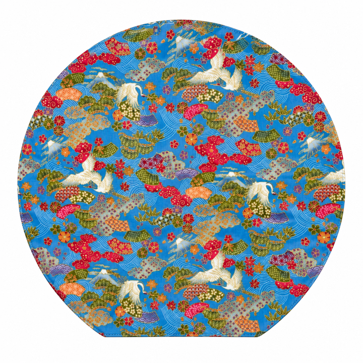 WATOSORA Dancing Fans Half-Moon Mat | Navy, Made in Japan, Reversible, 34.5 × 31.5cm