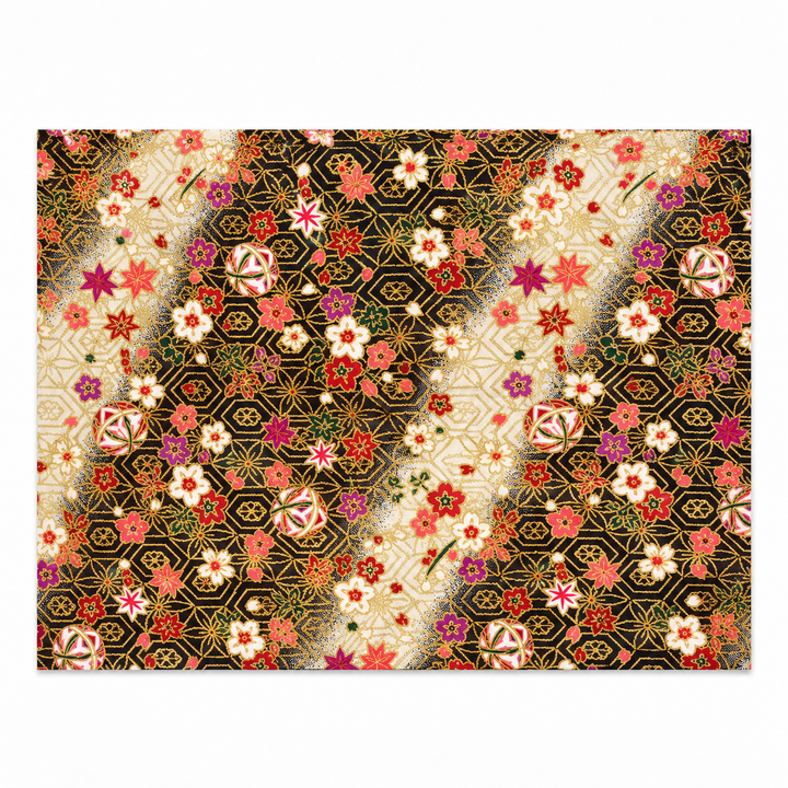 Cherry Blossom and Temari Gold-Effect Japanese-Pattern Tea Mat | Black
