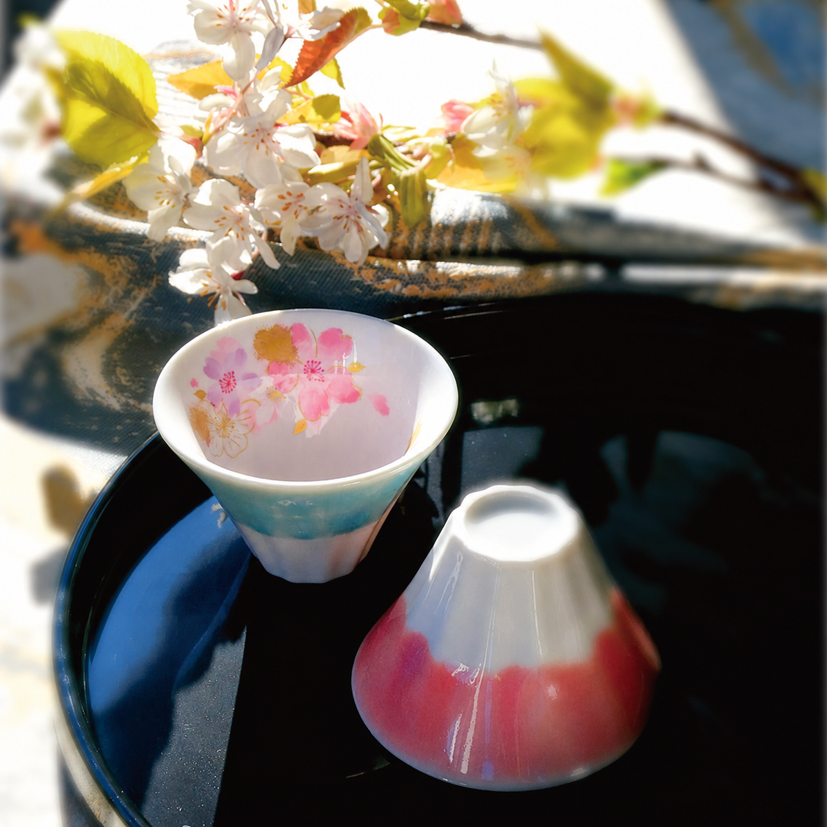 セラミック藍 富士山 ペア煎茶椀セット