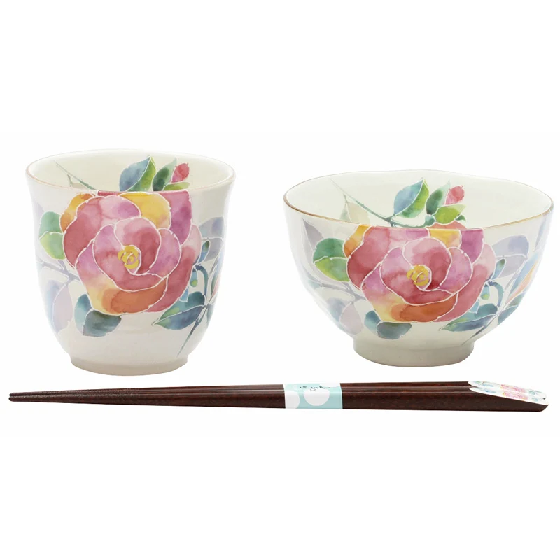 40486 バラ 飯碗湯呑 天宝箸付 商品写真